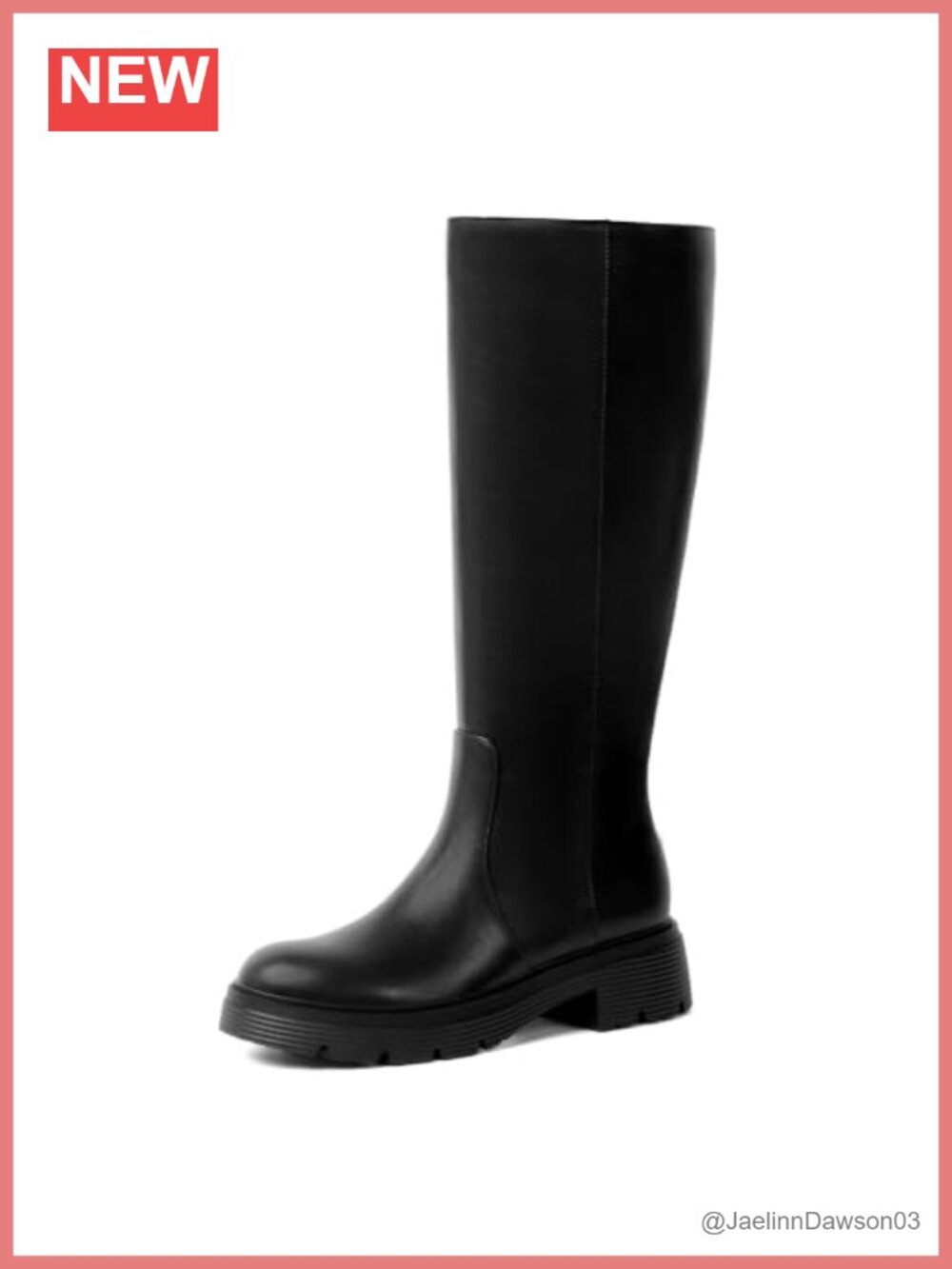 Knee High Boots Chunky Block Heel Round Toe Faux Leather Zip